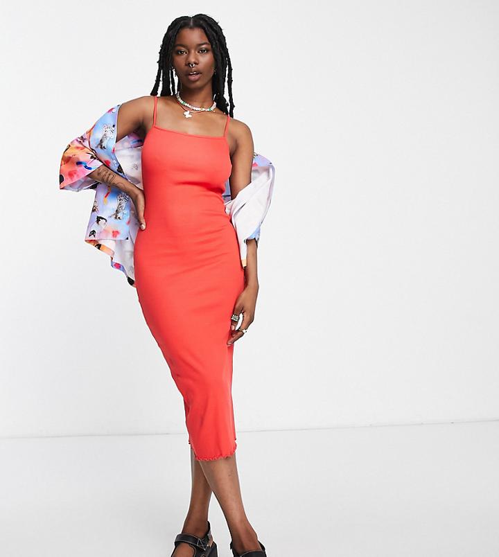 Collusion Ribbed Cami Midi Dress In Red