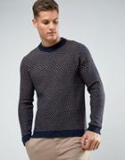 Selected Homme Knitted Sweater With Knit Pattern In Wool Mix - Navy