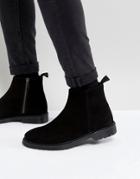 Asos Chelsea Boots In Black Suede With Zip And Ribbed Sole - Black