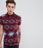 Asos Design Tall Polo Shirt With All Over Geo-tribal Print - Red