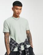 Bershka Waffle Loose T-shirt In Sage-blue