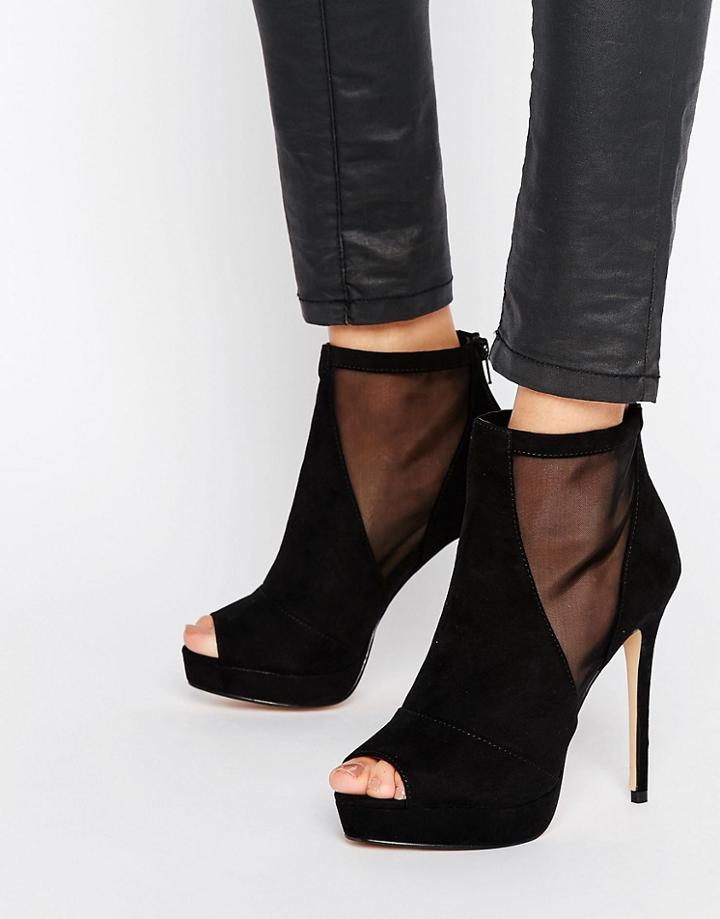 Aldo Jaina Mesh Detail Peeptoe Platform Heeled Ankle Boots - Black