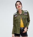 River Island Military Jacket With Embellished Shoulder Detail In Green - Green