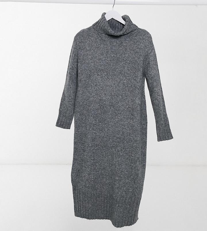 New Look Maternity Roll Neck Dress In Dark Gray-grey