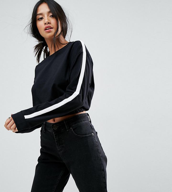 Asos Petite Crop Top With Contrast Panel Detailing - Black