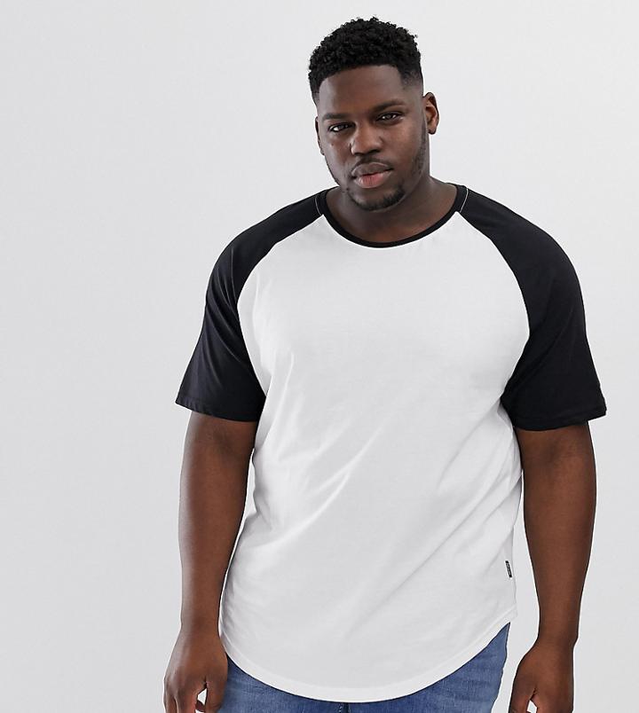 Only & Sons Raglan Sleeve T-shirt With Curve Hem - White