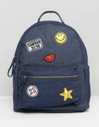 Yoki Denim Backpack With Patches - Blue