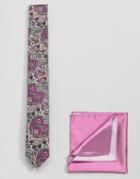 Gianni Feraud Libery Print Tie And Plain Pocket Square - Pink