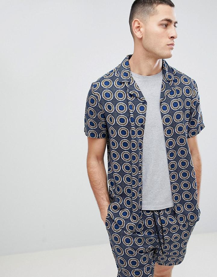 Another Influence Geometric Print Revere Collar Short Sleeve Shirt - Navy