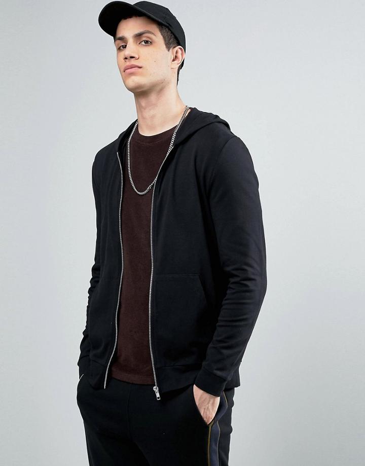 Asos Lightweight Muscle Zip Up Hoodie In Black - Black