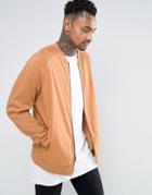 Asos Oversized Jersey Bomber Jacket With Woven Front - Brown