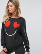 Wildfox Baggy Beach Sweater With Smiling Face - Black