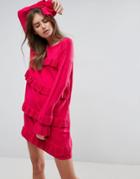 Asos Dress With Ruffle And Fluted Sleeve - Pink