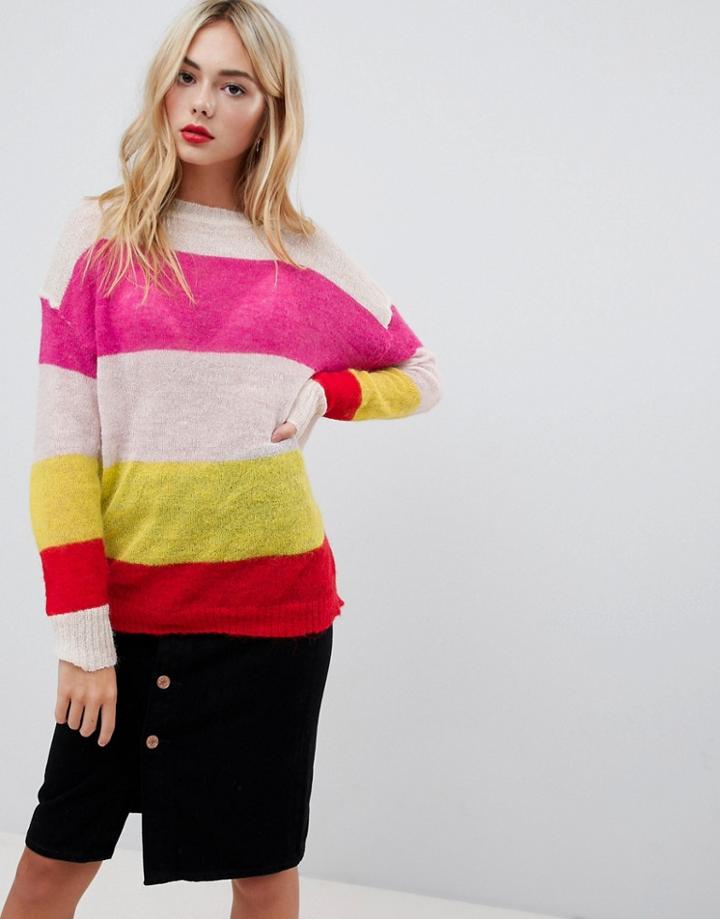 Glamorous Relaxed Sweater In Loose Knit Stripe