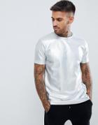 Asos Design Longline T-shirt In Irredescent Metallic - Silver