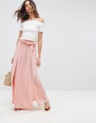 Asos Maxi Skirt With Belt And Thigh Split - Pink