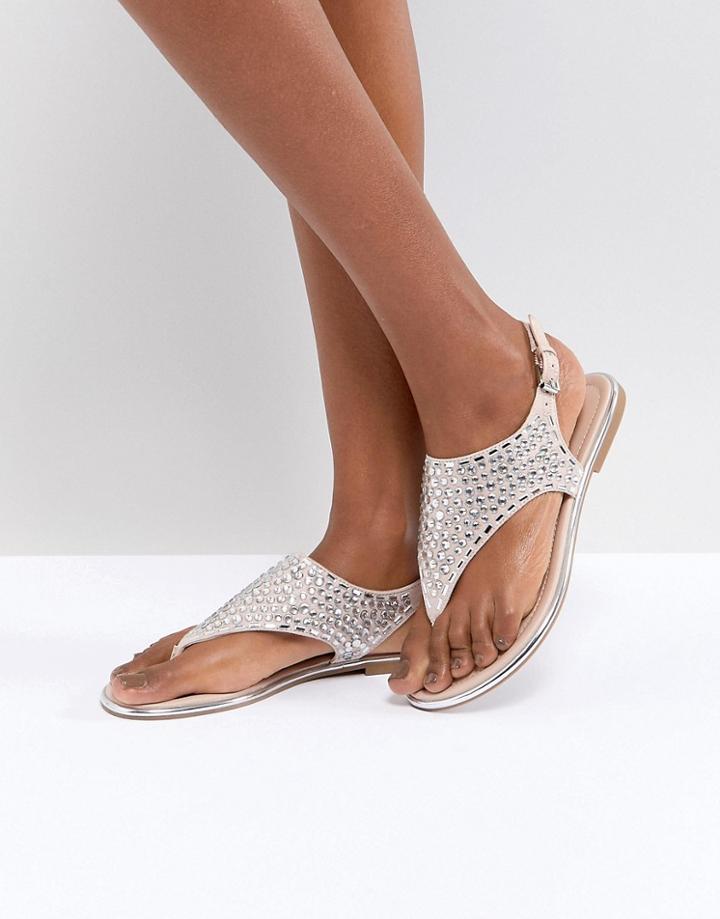 Aldo T Bar Sandal With Rhinestone Gems - Gold