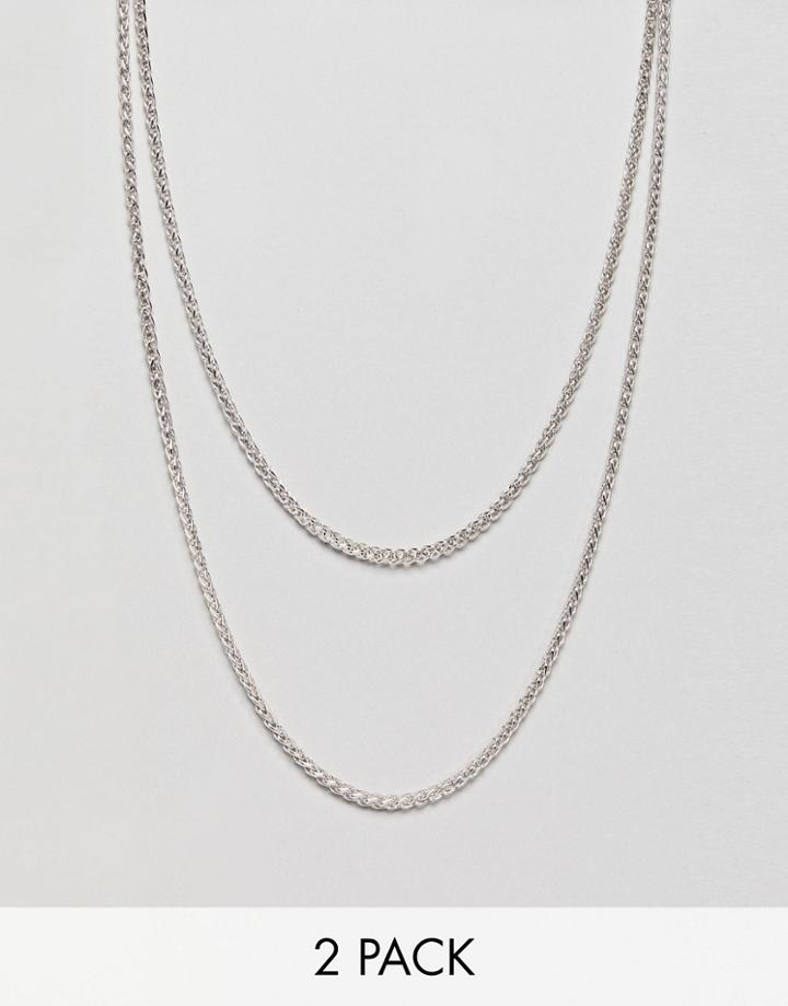 Icon Brand Short & Long Chain Necklace In Antique Silver In 2 Pack Exclusive To Asos - Silver