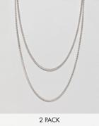 Icon Brand Short & Long Chain Necklace In Antique Silver In 2 Pack Exclusive To Asos - Silver