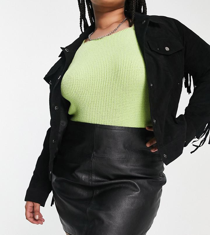 Barney's Originals Plus Real Leather Mini Skirt-black