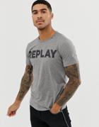 Replay Bold Logo Crew Neck T-shirt In Gray - Gray