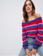 Asos Design Stripe Off Shoulder Sweater - Multi