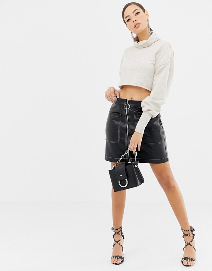 Boohoo Circle Zip Faux Leather Skirt In Black - Black