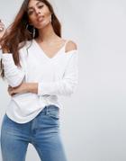 Asos V-neck Slouchy T-shirt With Long Sleeves - White