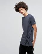Asos Super Longline T-shirt With Tie Side Fastening And D Rings - Ebony