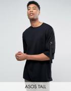 Asos Tall Oversized T-shirt With Half Sleeve And Twill Shoulder Pocket - Black