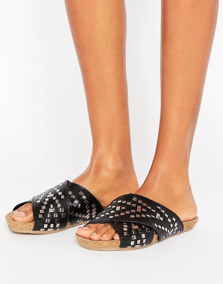 Asos Fergo Woven Cross Strap Leather Sandals - Black