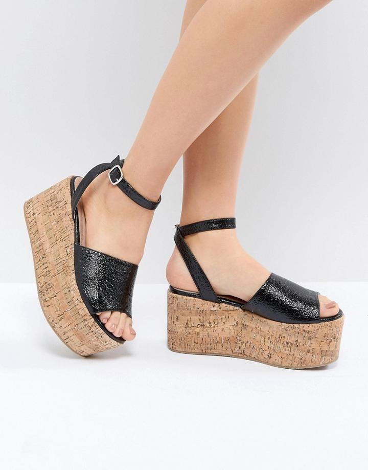 Lost Ink Blu Black Cork Flatform Sandals - Black