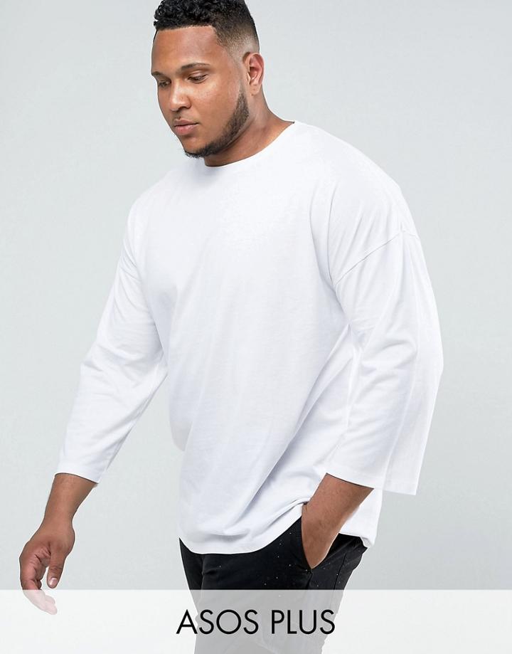 Asos Plus Oversized Long Sleeve T-shirt With 3/4 Sleeve - White