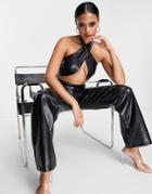 Missyempire Leather Look Straight Leg Pants In Black - Part Of A Set