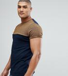 Asos Tall T-shirt With Contrast Yoke And Roll Sleeve In Twisted Jersey - Navy