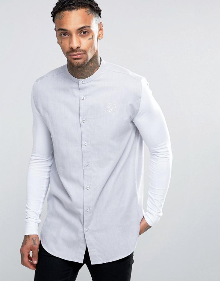 Siksilk Shirt With Jersey Sleeves In Skinny Fit - Gray
