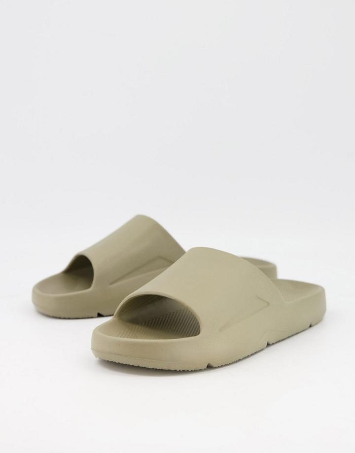 Pull & Bear Chunky Slides In Khaki-green