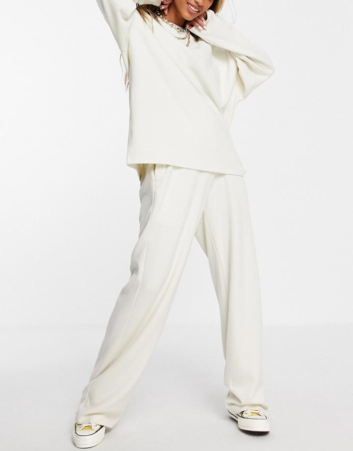 Topshop Brushed Slouch Wide Leg Sweatpants In Ecru - Part Of A Set-white