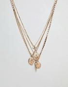 Asos Design Layered Necklace With Mixed Pendants In Gold Tone - Gold