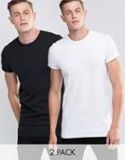Asos 2 Pack Longline Muscle T-shirt With Roll Sleeve Save 15% In White/black