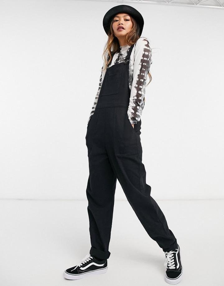 Asos Design Twill Overalls With Pockets In Black