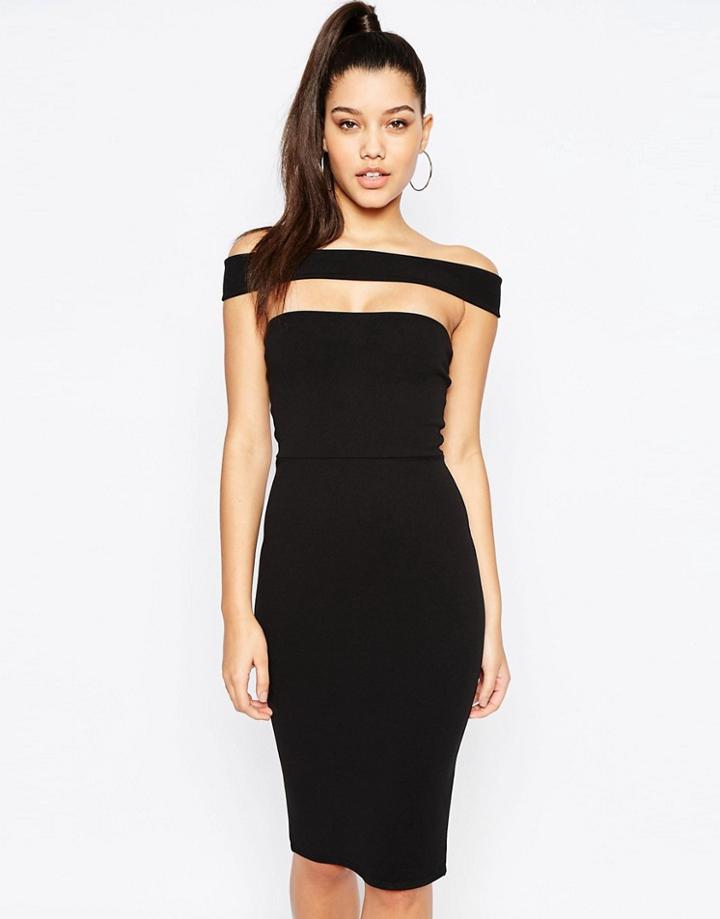 Missguided Cut Out Panel Bardot Midi Dress - Black