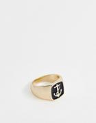 Asos Design Vintage Style Nautical Ring In Gold Tone With Anchor - Gold