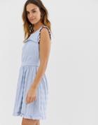 Naf Naf Skater Dress With Embroidery Layer - Blue