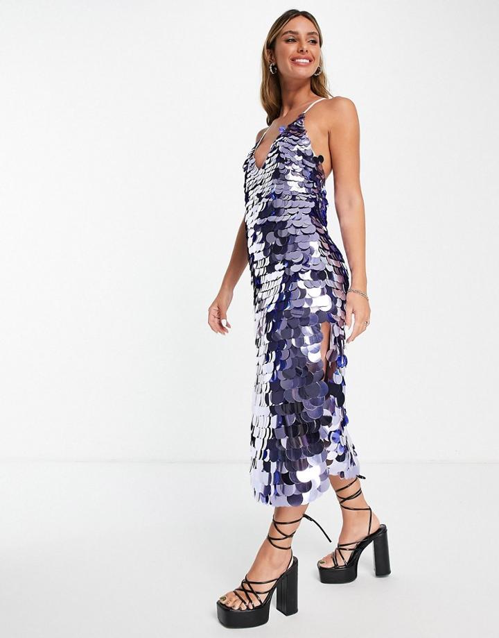 Asos Design Disc Sequin Cami Midi Dress In Blue