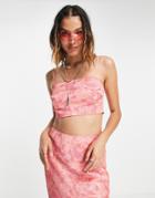 Topshop Printed Cropped Cami In Pink
