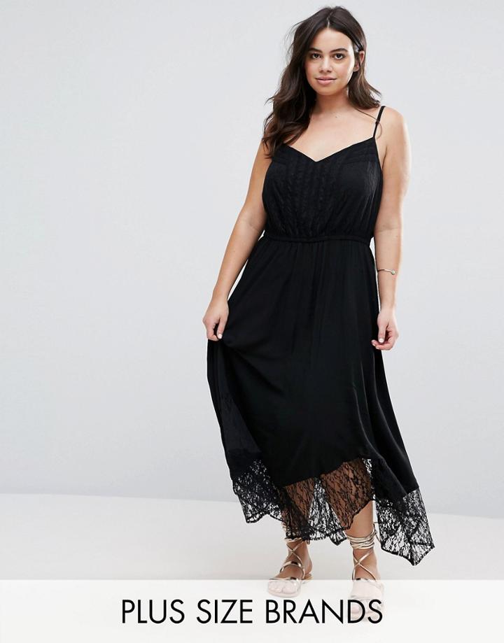 City Chic Lace Trim Beach Dress - Black