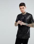 Asos Relaxed T-shirt In Black Sequins - Black
