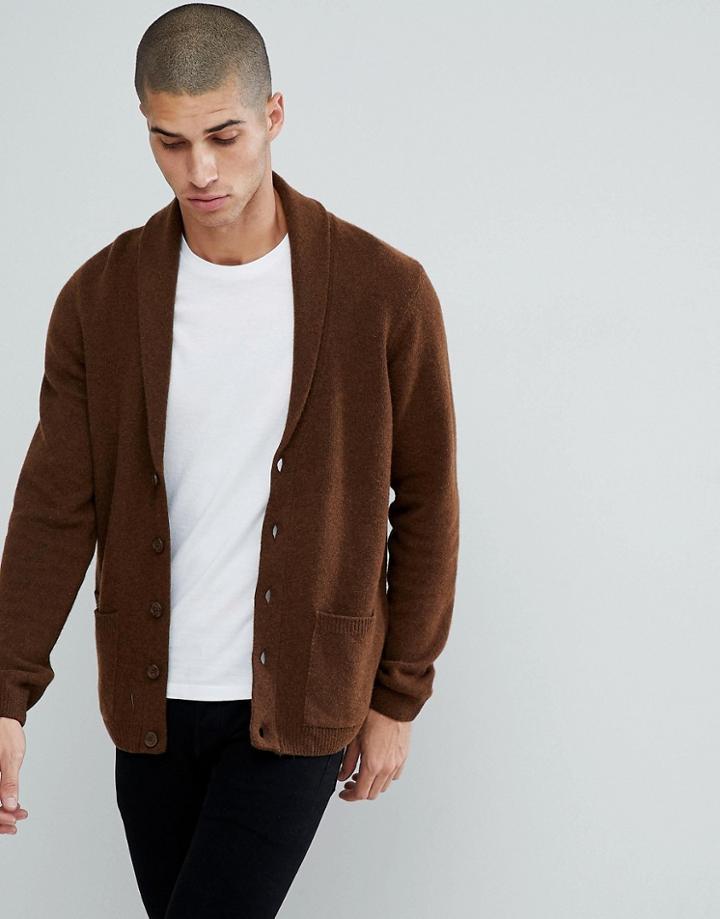 Asos Lambswool Shawl Cardigan In Brown - Brown
