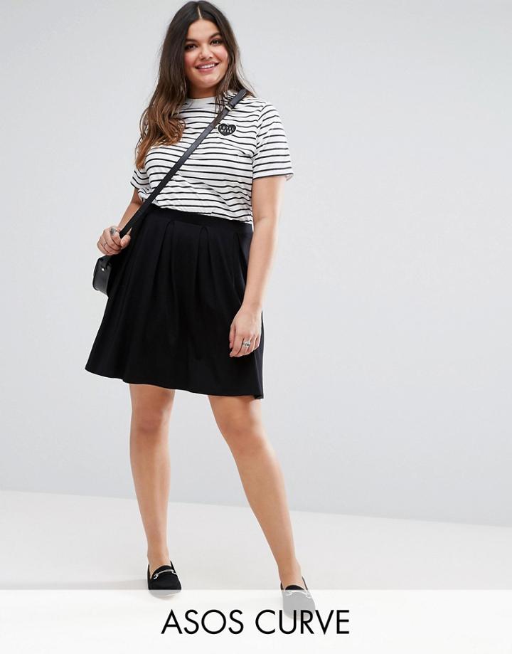 Asos Curve Mini Skater Skirt With Box Pleats - Black